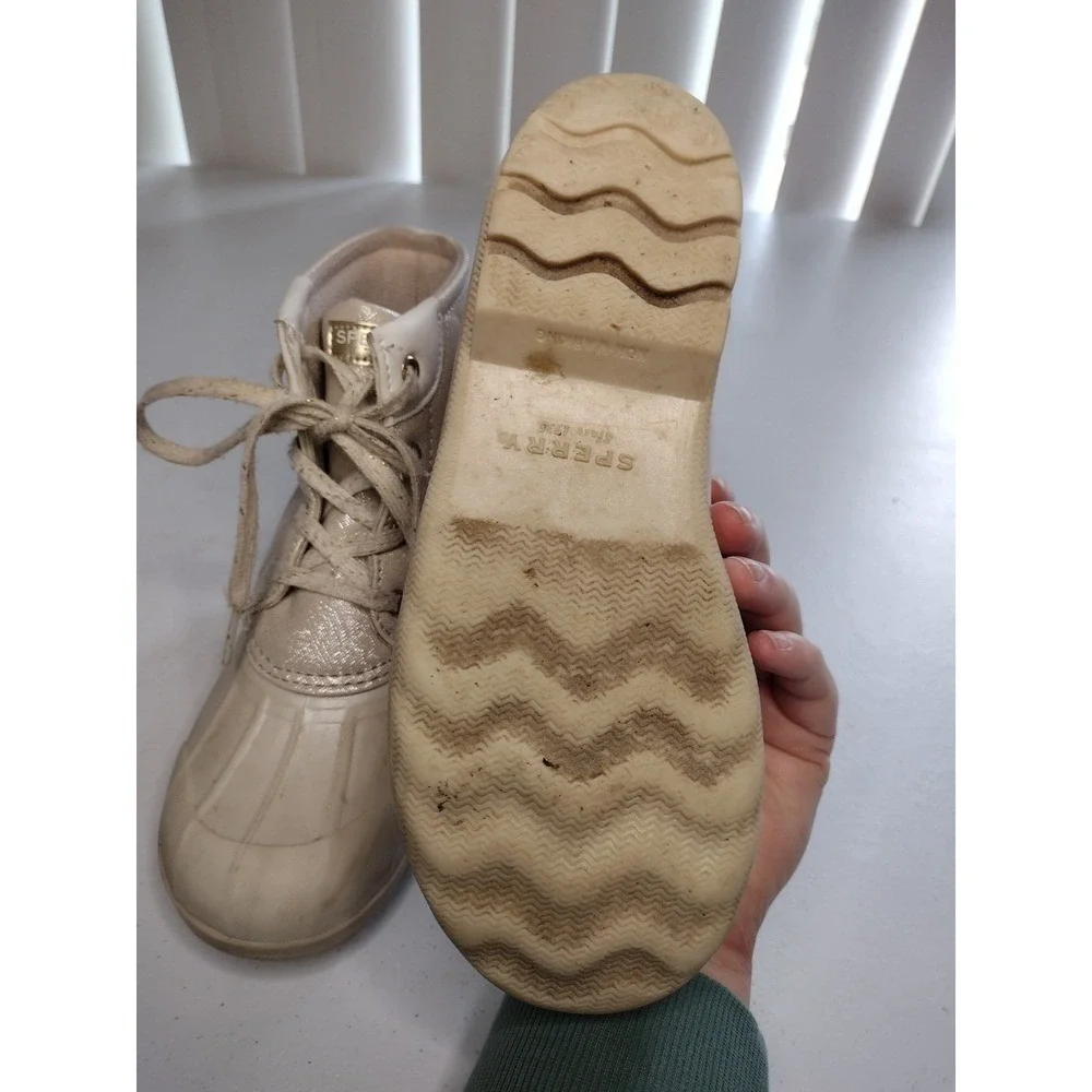 Sperry Top Sider Kids Boots Beige Glitter Waterproof Duck Boots Size 1